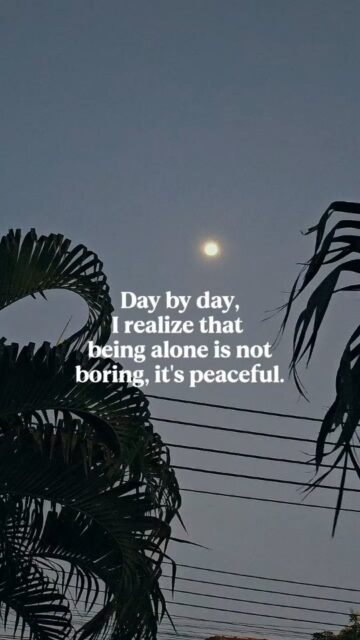 Day by day,
I realize that being
alone is not boring,
it's peaceful.
And nobody, nobody can tell me s**t.
